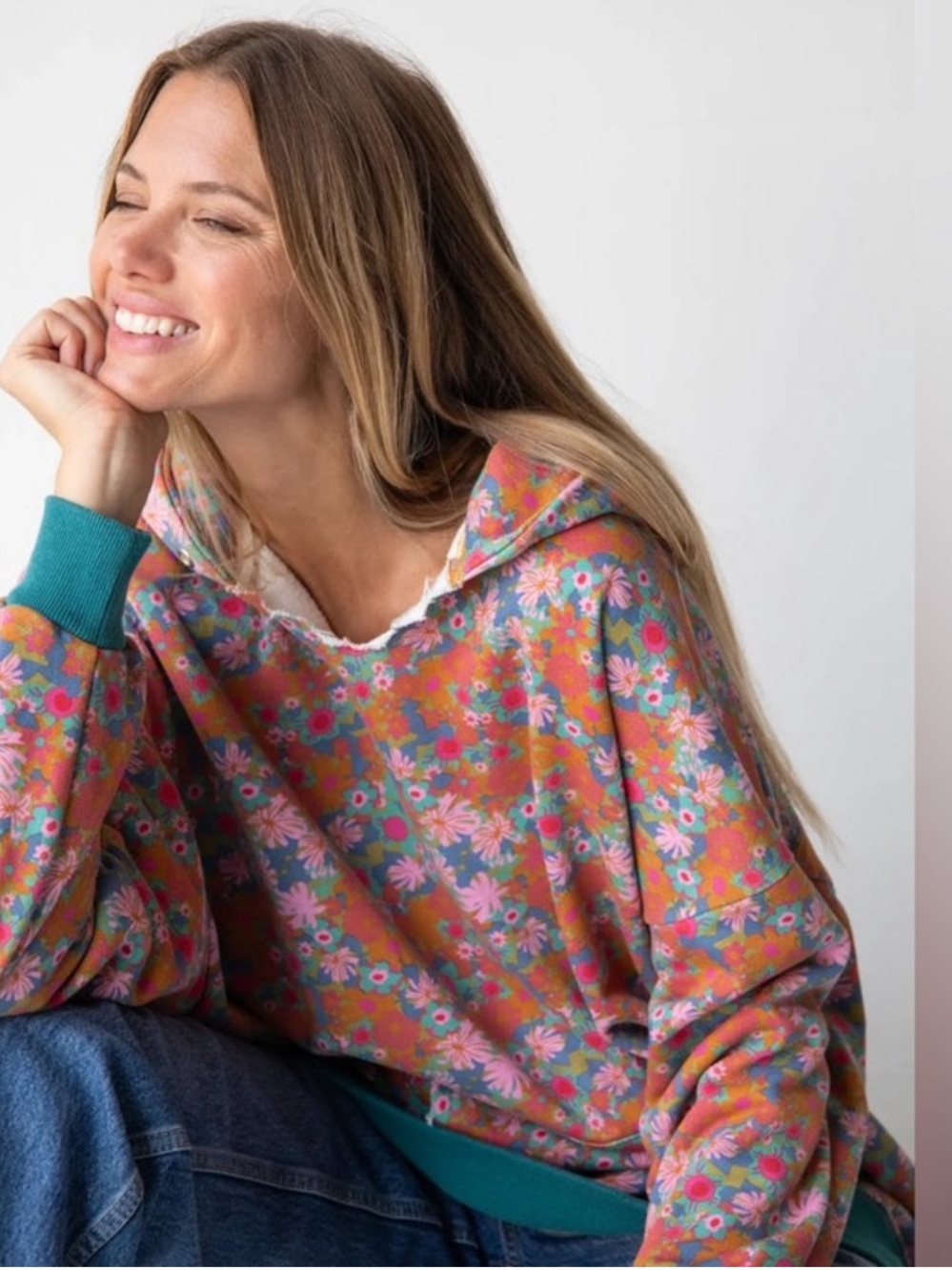 NWT ✨ NATURAL LIFE Printed Oversized Hoodie in RustTeal Mixed Floral 💐